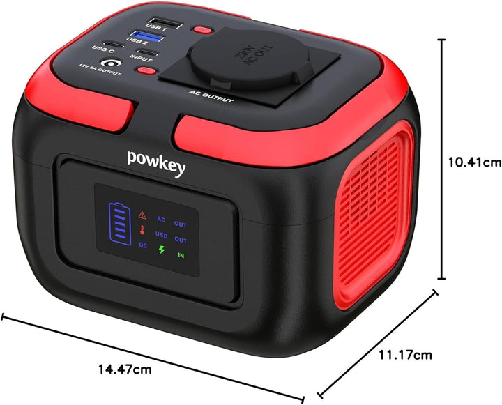 Powkey Tragbare Powerstation 26400mAh/97.68Wh, Powerbank mit Steckdose 120W 230V AC Ausgang 12V 6A D