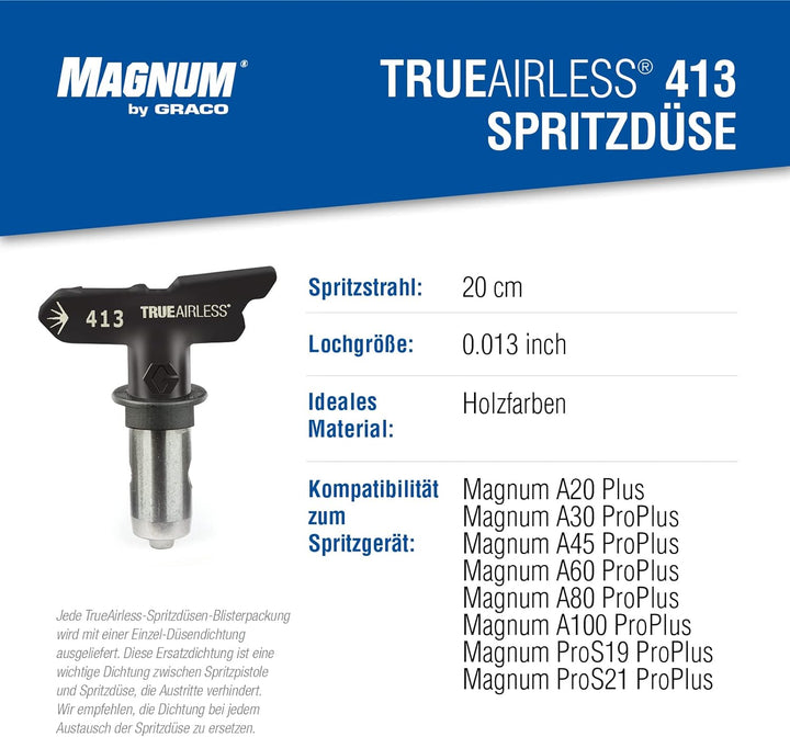 Graco TRA413 TrueAirless 413 Spritzdüse – für Magnum A20, A30, A45, A60, A80, A100, ProS19, ProS21