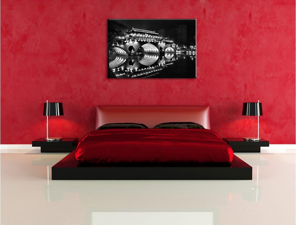 Pixxprint hellerleuchtete chinesische Brücke als Leinwandbild/Grösse: 100x70 / Wandbild/Kunstdruck/f
