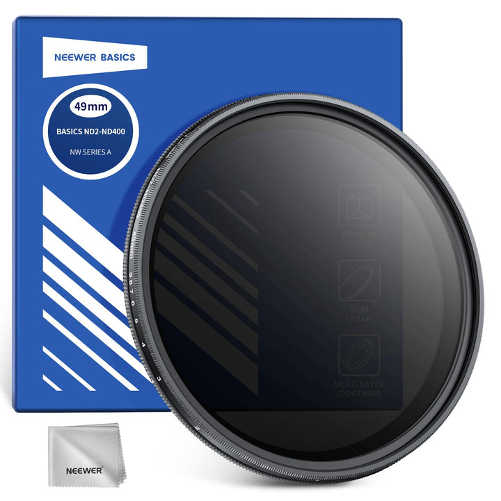 NEEWER BASICS 49mm variabler ND Filter, ND2-400 1-9 Stops Lichtreduzierung, drehbarer variabler Grau