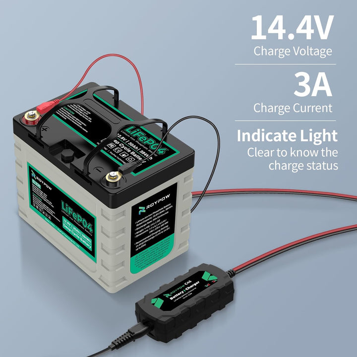 LiFePO4 Ladegerät 12V Lithium Batterieladegerät, RoyPow 3A Erhaltungsladegerät Batterie-Erhaltungsge