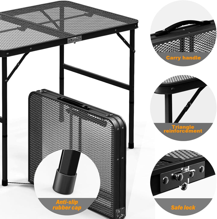 Campingtisch Klappbar 90 * 60cm, Camping-Grill-Tisch, leichte Faltbare Camping-Tisch mit Verstellbar