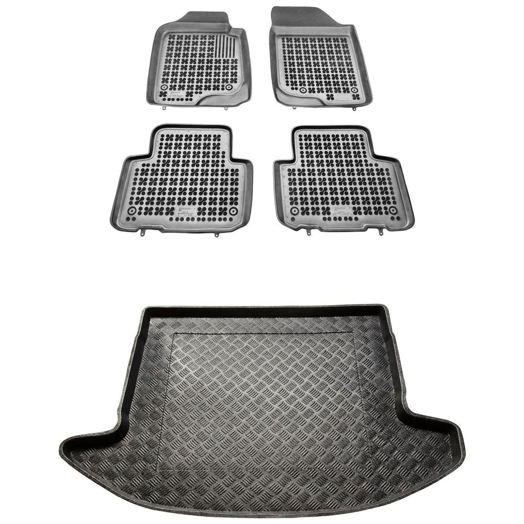 MOTOS Satz Gummifussmatten und PE Kofferraumwanne für Kia Carens III 2006-2013 Verbessern Sie Ihren