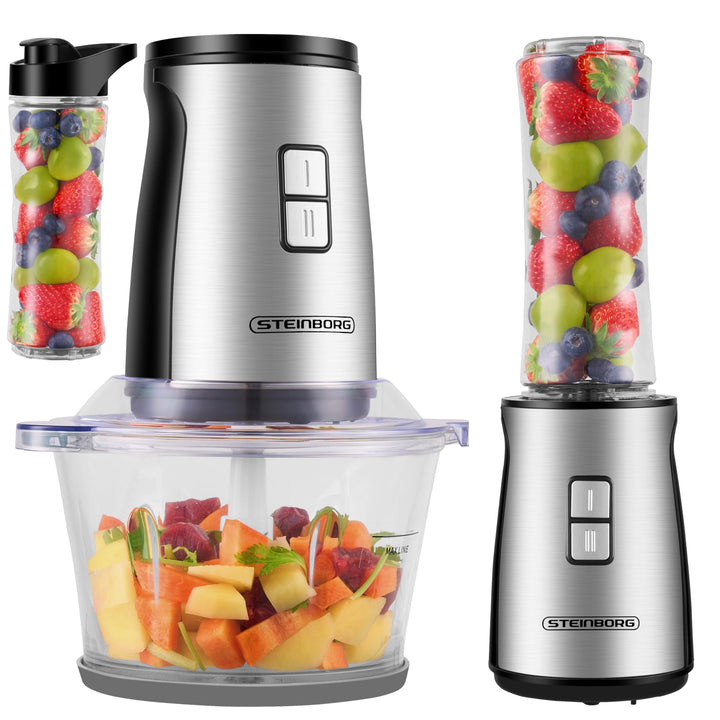 Steinborg® Zerkleinerer 2in1 Standmixer Smoothie Maker To Go Becher, 500W Multizerkleinerer, 2L Glas