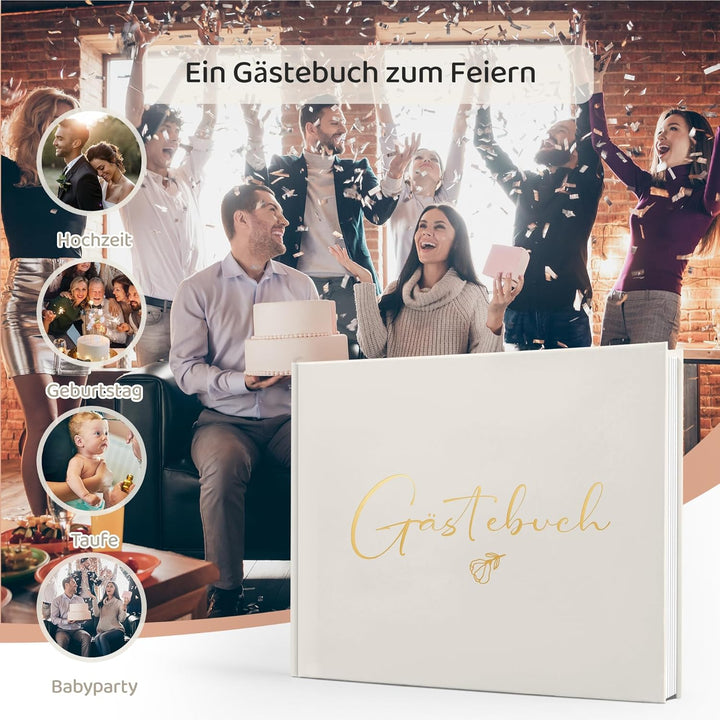 Hyggartn Hochzeitsgästebuch – Hardcover Gästebuch mit Goldprägung, 100 Seiten Blanko + 4 Hochzeitsst