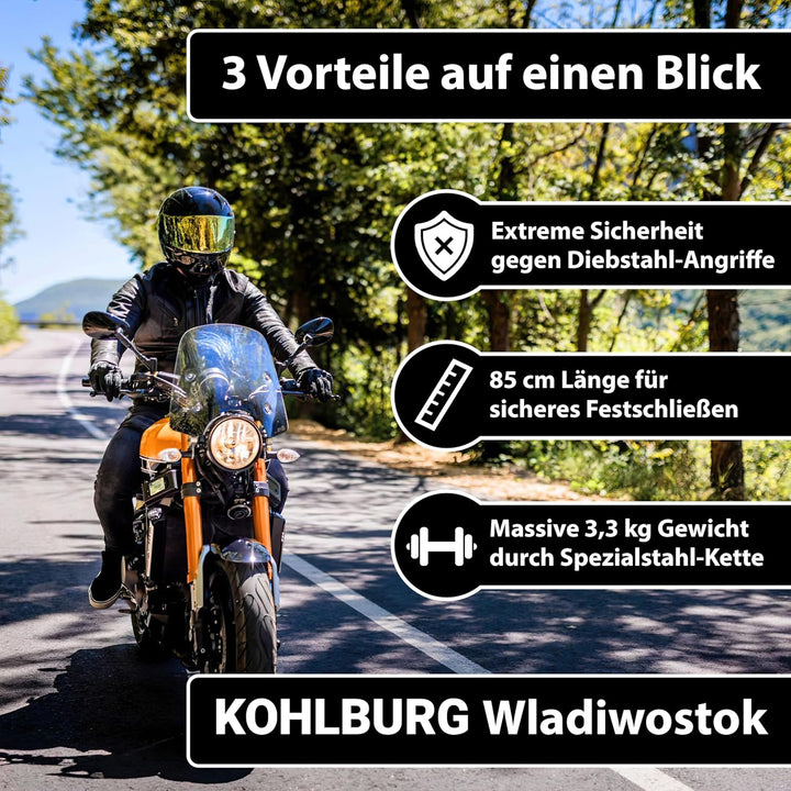 KOHLBURG massives Kettenschloss 85cm lang [Bolzenschneider-sicher] mit höchstem Level 15 - Schloss f