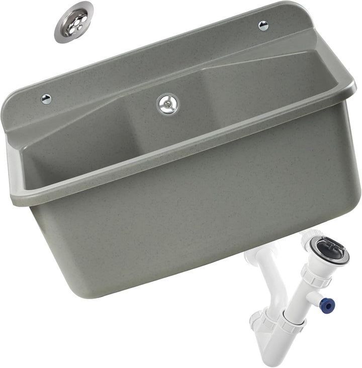 gospo Ausgussbecken mit Siphon, 46 x 37 x 20 cm, Waschbecken aus Kunststoff, Waschtrog für Garage, K