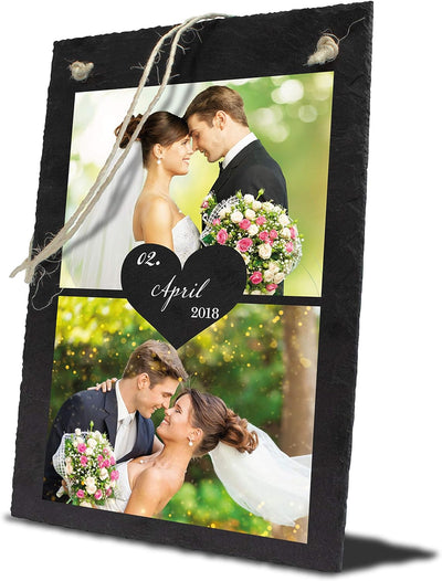 wandmotiv24 Schiefertafel Hochzeit, Aufhängeschild mit Strick, Personalisierbar Digitaldruck 2 Farbf