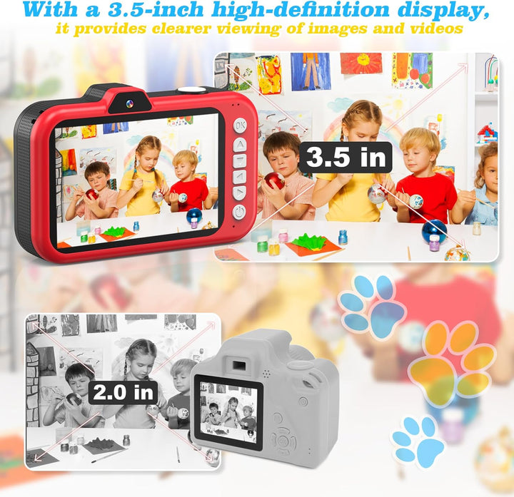 Kinderkamera mit 3,5" Grossem Display, 360° Drehbarem Zoomobjektiv, LED-Blitz & 32GB Karte Kinder vo