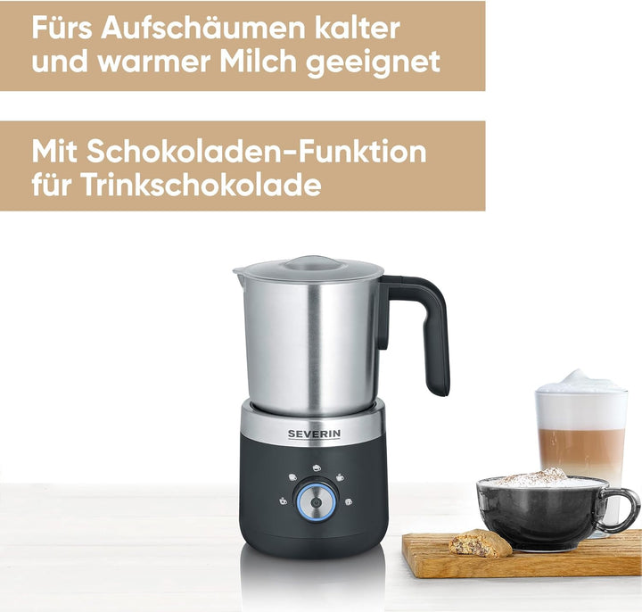 SEVERIN Milchaufschäumer, elektrischer Milchaufschäumer mit Edelstahl-Milchbehälter, Milchschäumer f