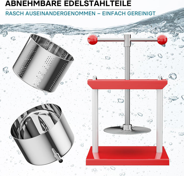 Wiltec Fruchtpresse Weinpresse Stahl 3 l Edelstahlkorb Obstpresse Beerenpresse