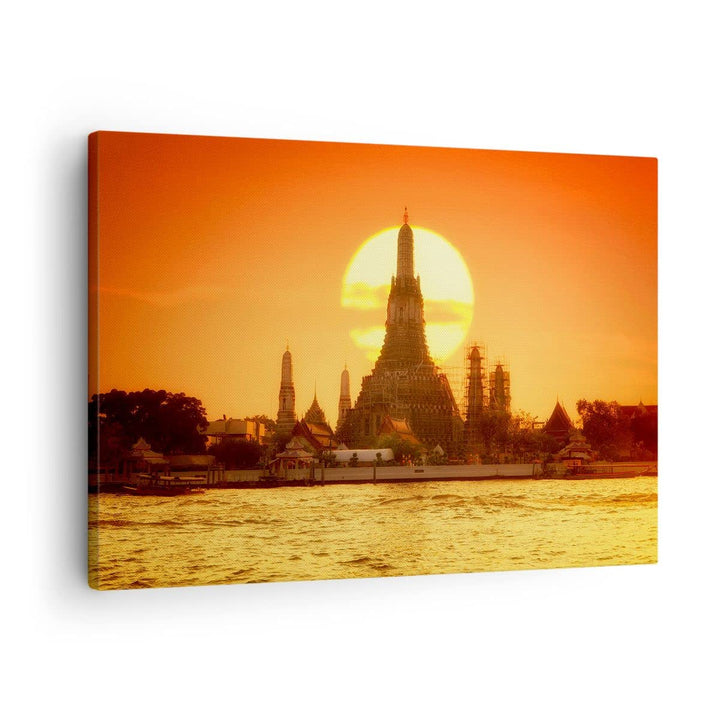 ARTTOR Bilder auf Leinwand Tempel Asien Leinwandbild mit Rahmen 70x50cm Wandbilder Dekoration Wohnzi