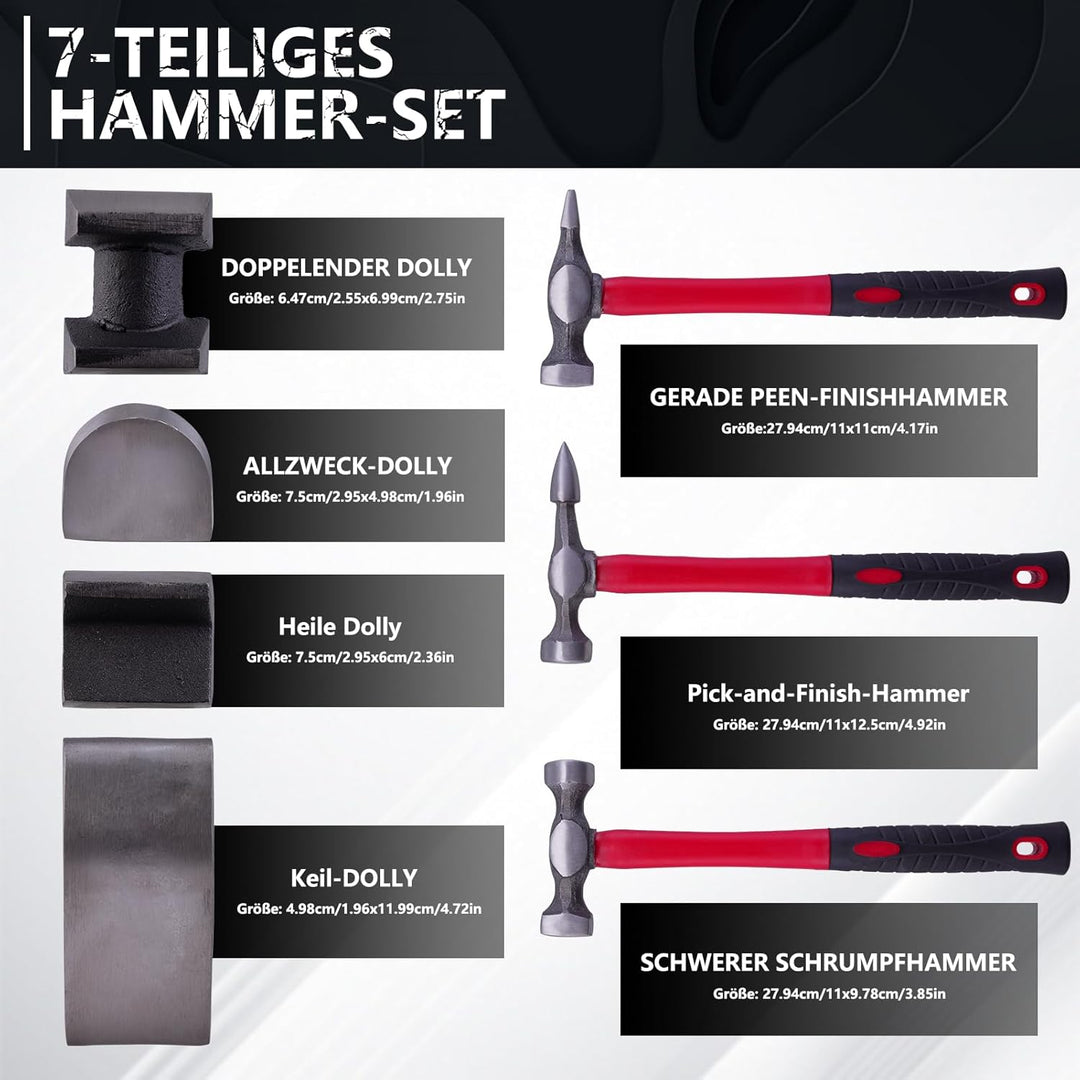 Teodute 7 Stück Karosserie Reparatur Set, Ausbeulwerkzeug Blech KFZ Karosserie Ausbeulsatz Dellen Re