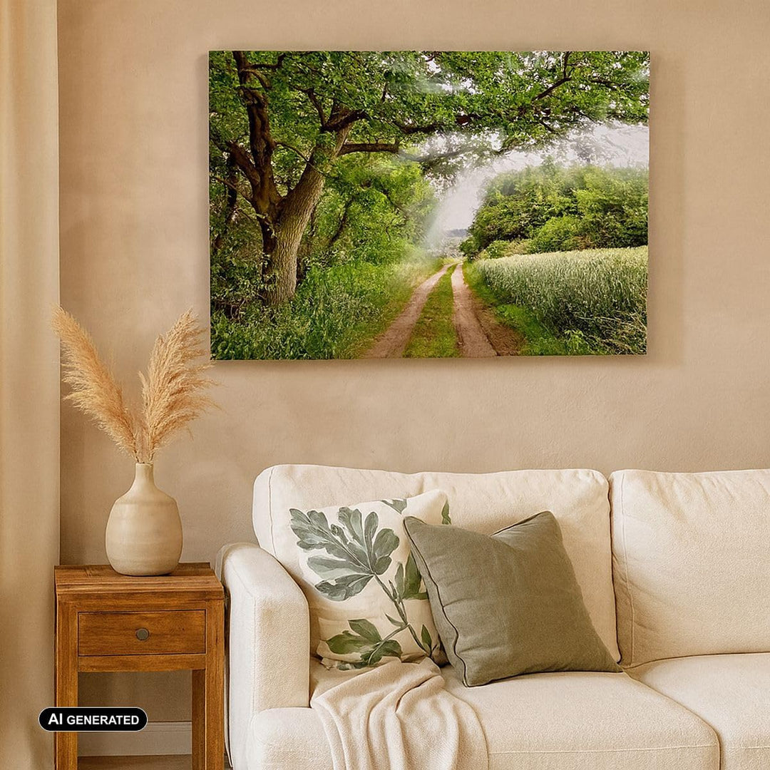 ARTTOR Bilder auf Leinwand 100x70cm Leinwandbild Pfad Natur Wald Grün Gross Wanddeko Bild Schlafzimm