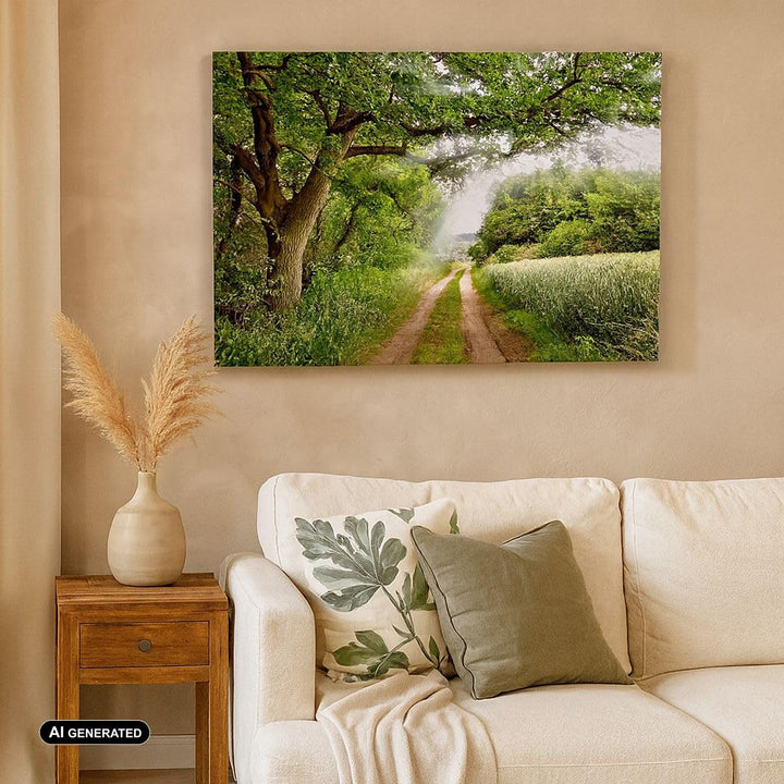 ARTTOR Bilder auf Leinwand 100x70cm Leinwandbild Pfad Natur Wald Grün Gross Wanddeko Bild Schlafzimm