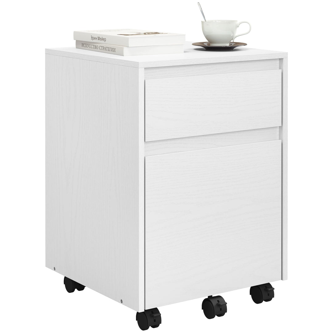 WOLTU Rollcontainer, Aktenschrank mit 2 Schubladen, mobiler Büroschrank Weiss 40x56x40 cm, Weiss 40x