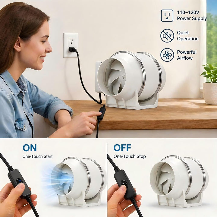 75mm Rohrventilator Kanalventilator mit Druckknopfschalter | 120 CFM Inline-Lüfter Abluftventilator,