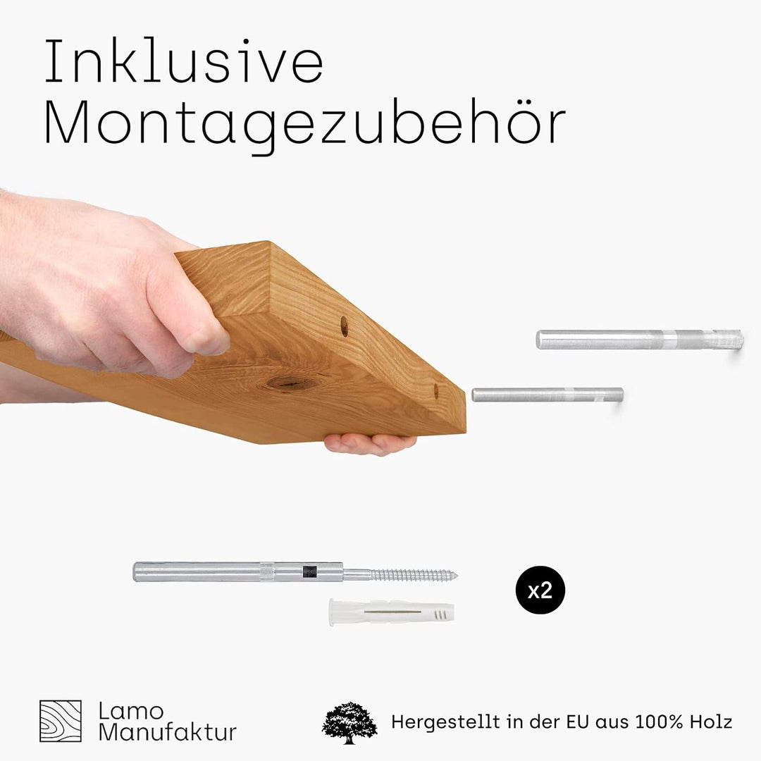 LAMO Manufaktur Wandregal Holz Gerade | Regal Farbe: Rustikal | Invisible: Schweberegal | 100 cm Inv