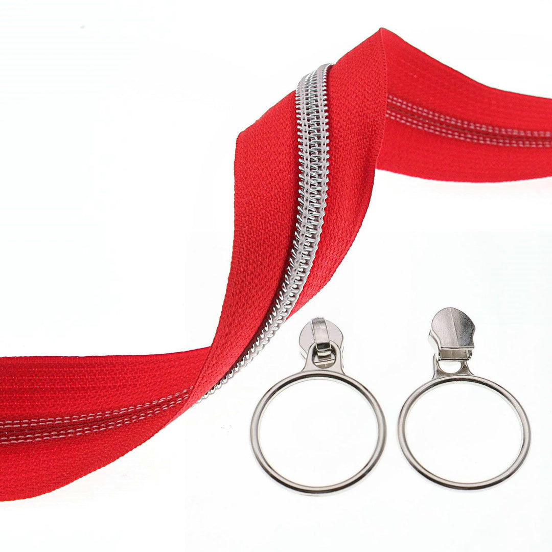 Leekayer 5# silberfarbenes Metall-Zahn-Nylon-Spule-Reissverschluss pro Meter Lose 9 Meter rote Reiss