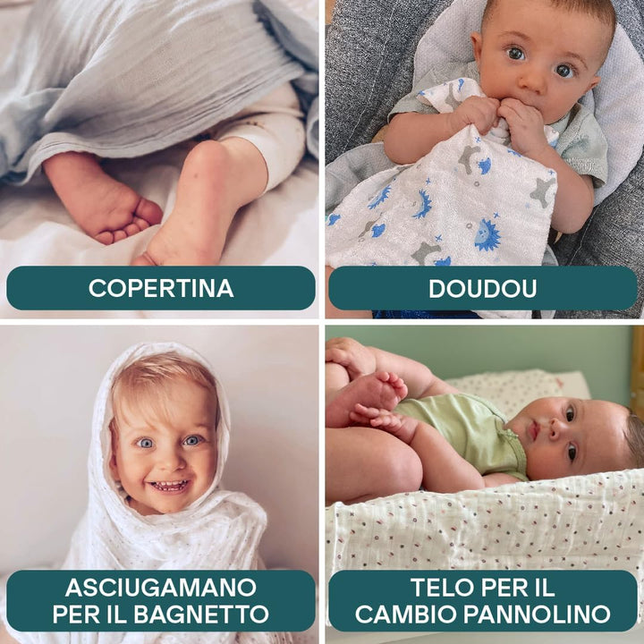 KOALA BABYCARE - Neugeborenes Musselin 80x80 cm - Packung mit 3 Stück - Neugeborenen-Baumwolldecke -