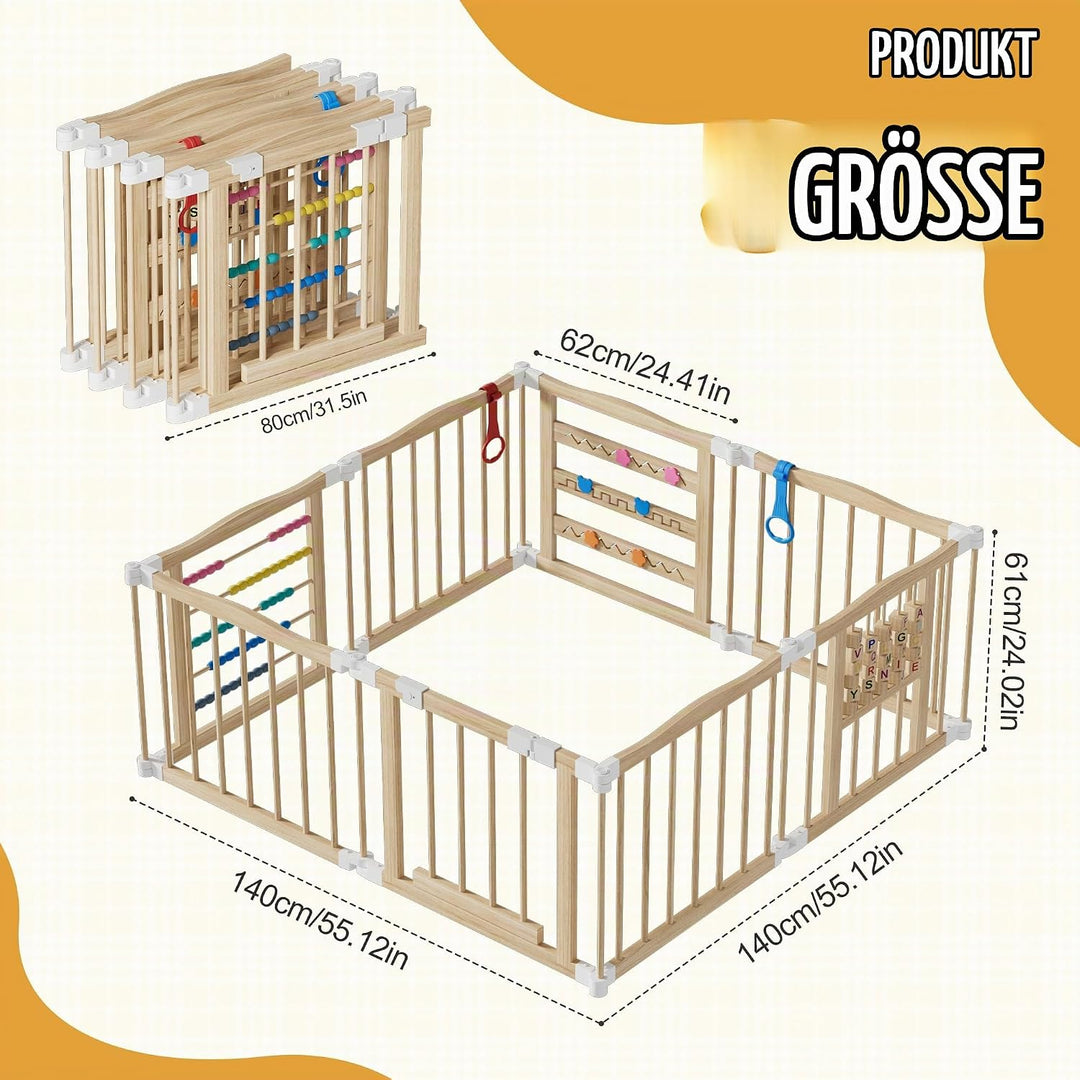 MSFE Laufstall Baby Faltbar Holz,8 Paneele Wooden Baby Playpen Verstellbare Multi-Shape &amp; Grösse mit