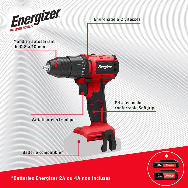 Energizer – Akku-Bohrschrauber 20V, ultraleicht, Drehmoment 40 Nm, 2 Geschwindigkeiten (1850 U/min),