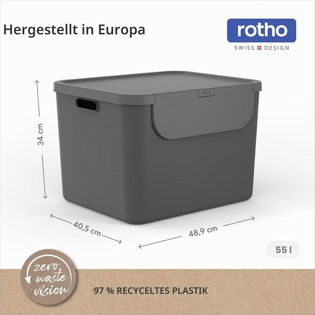 Rotho Albula Mülltrennungssystem 55l für die Küche, Kunststoff (PP) BPA-frei, 55l (52.3 x 40.5 x 34.