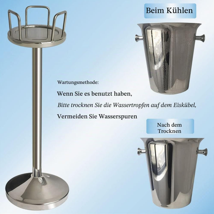 Eiskübel mit Ständer 201 Edelstahl Stand Eiskübel Eiswürfelbehälter Kühler Chiller mit Tragegriff fü