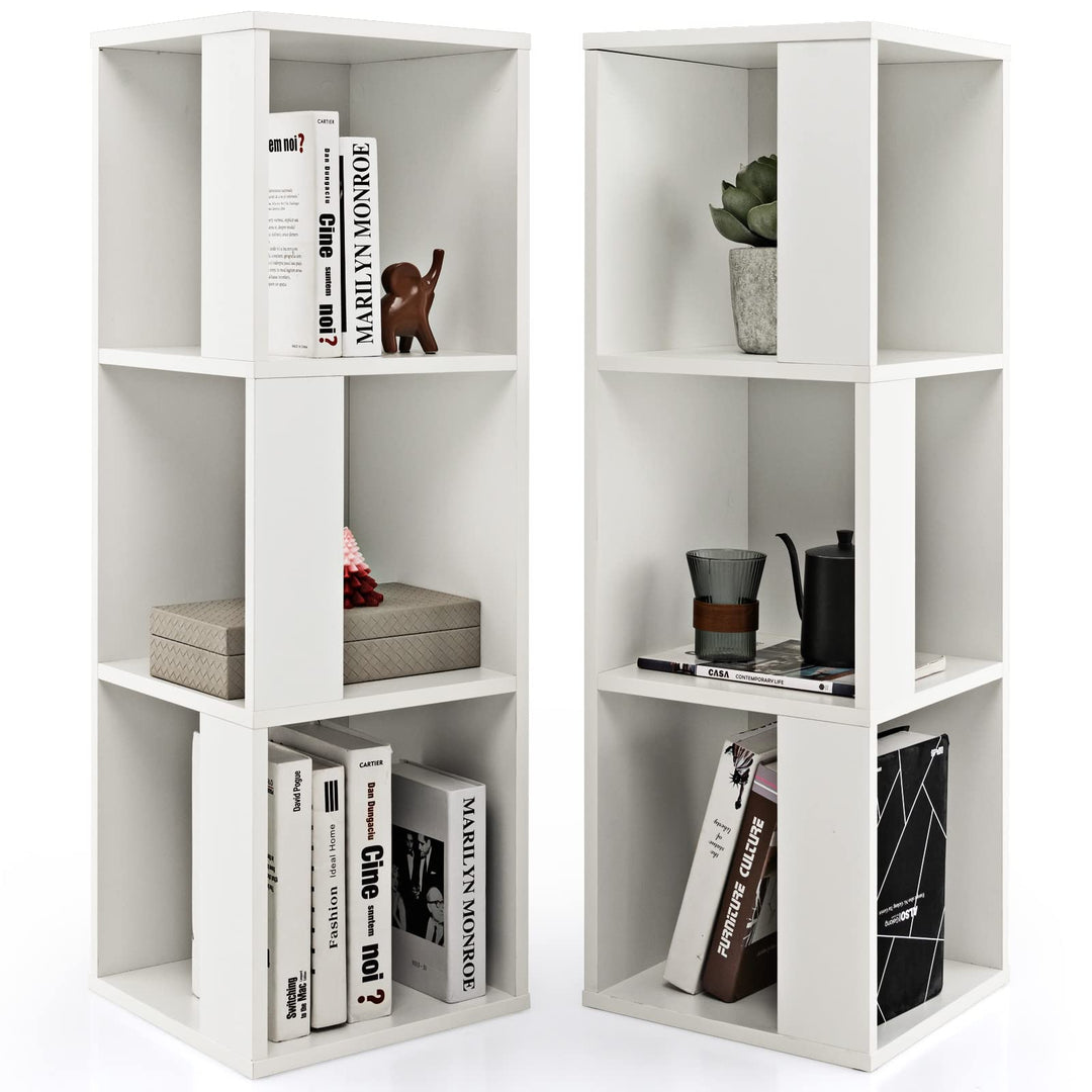 GOPLUS 2er Set Bücherregal, Standregal mit 3 Offenen Fächern, Lagerregal Würfelregal Holz, Aufbewahr