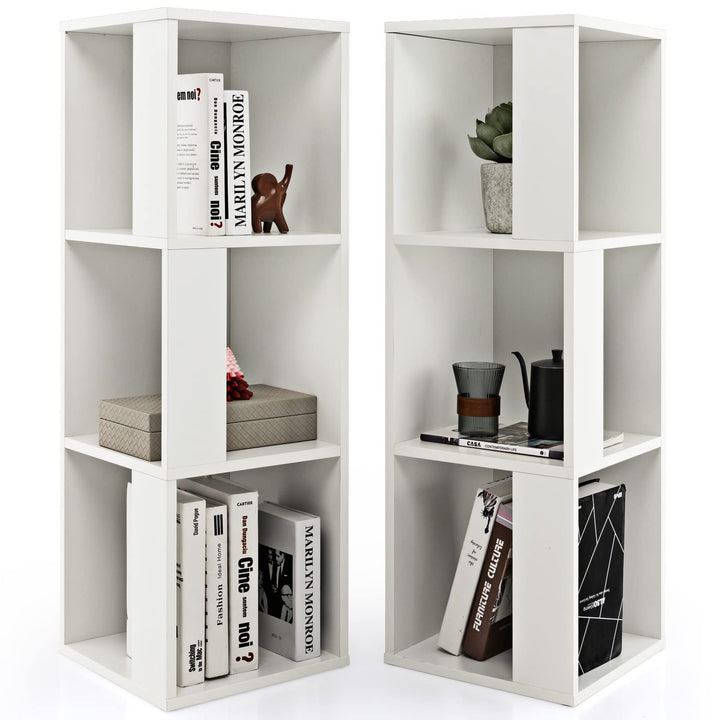 GOPLUS 2er Set Bücherregal, Standregal mit 3 Offenen Fächern, Lagerregal Würfelregal Holz, Aufbewahr
