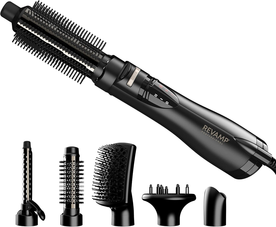 Revamp Progloss Airstyle 6-in-1-Heiss-Multi-Styler-Air-Bürste, Schwarz Airstyle + 6 Attachments, Air