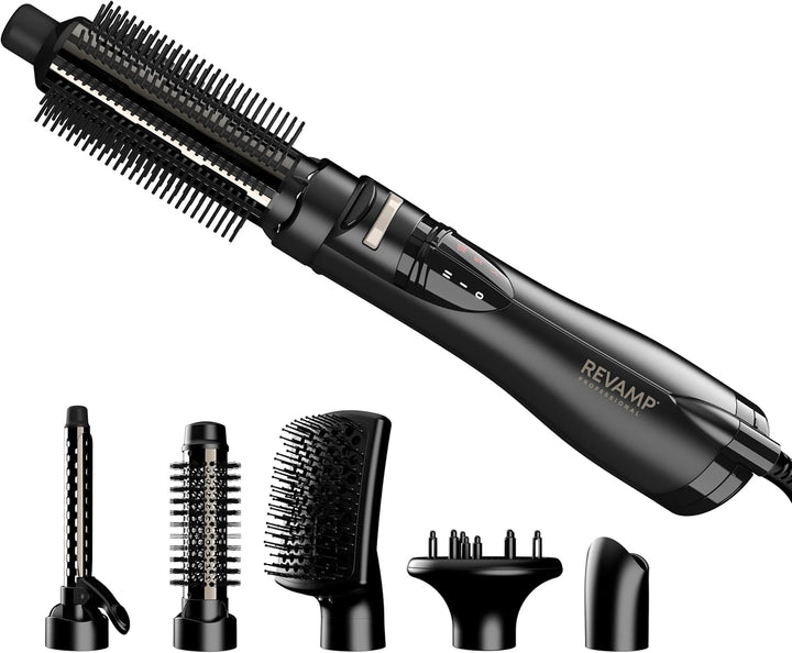Revamp Progloss Airstyle 6-in-1-Heiss-Multi-Styler-Air-Bürste, Schwarz Airstyle + 6 Attachments, Air