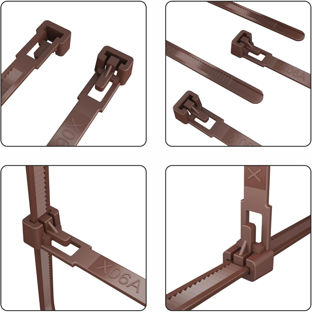 intervisio Kabelbinder Wiederverschliessbar, 540mm x 7,6mm, braun, Extra Lang, 100 Stück, Wiederlösb