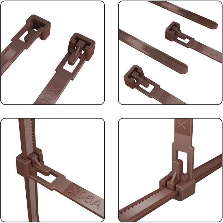 intervisio Kabelbinder Wiederverschliessbar, 540mm x 7,6mm, braun, Extra Lang, 100 Stück, Wiederlösb