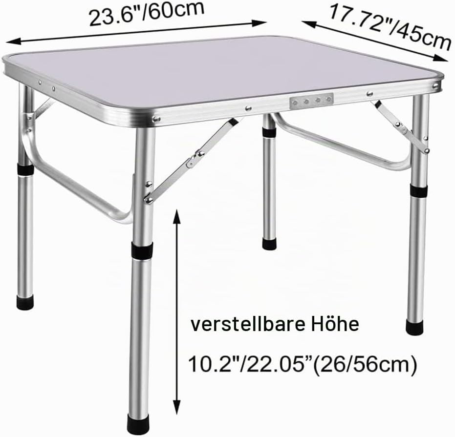 Klapptisch, höhenverstellbar, Picknicktisch, tragbarer Aluminium-Schreibtisch mit Griff, MDF-Tischpl