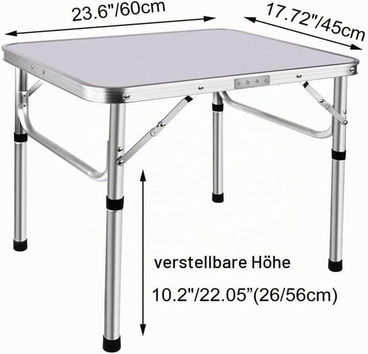 Klapptisch, höhenverstellbar, Picknicktisch, tragbarer Aluminium-Schreibtisch mit Griff, MDF-Tischpl
