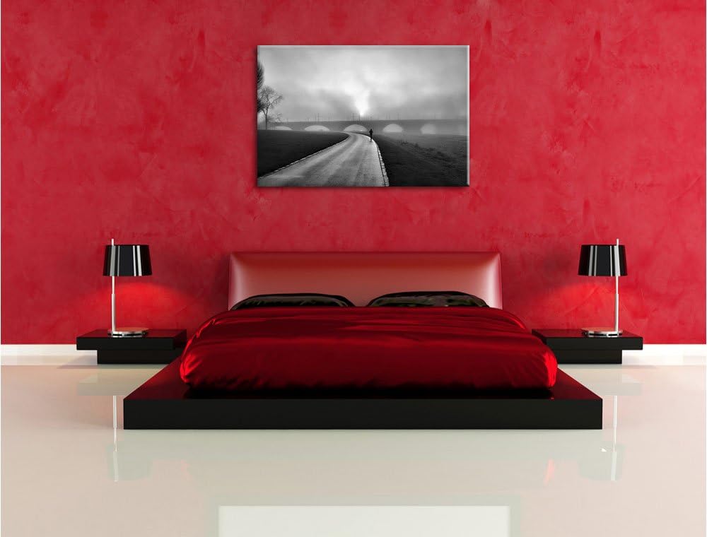 Pixxprint Laufen im Morgengrauen / 100x70cm Leinwandbild bespannt auf Holzrahmen/Wandbild Kunstdruck