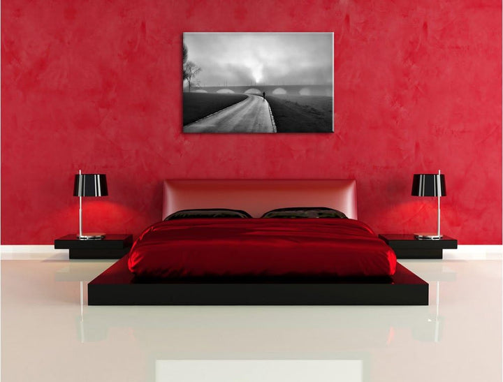 Pixxprint Laufen im Morgengrauen / 100x70cm Leinwandbild bespannt auf Holzrahmen/Wandbild Kunstdruck