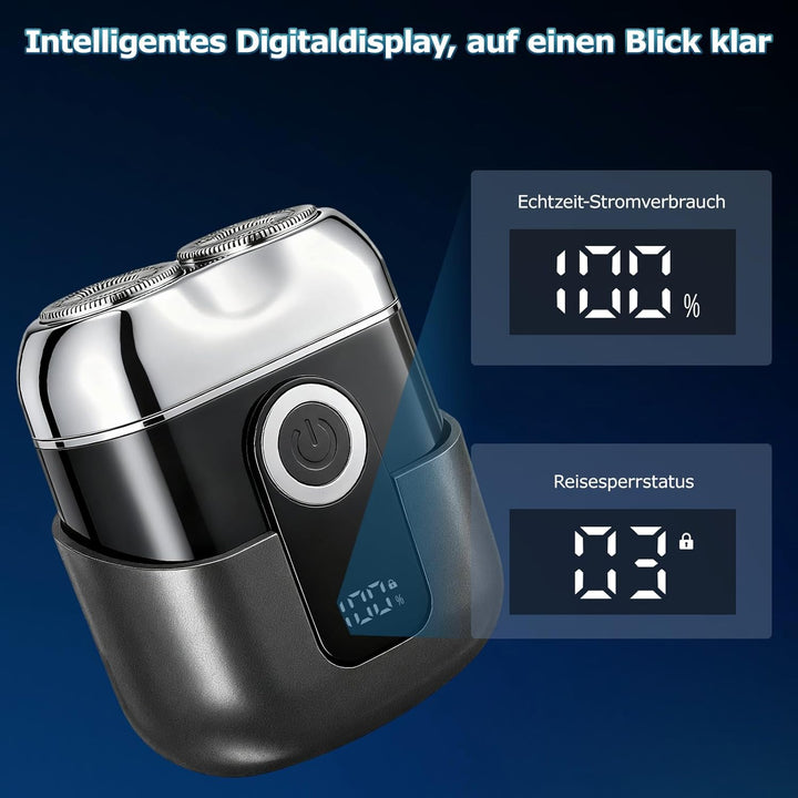 Mini Elektrorasierer für Herren - Reiserasierer IPX6 wasserdicht mit LED-Display, USB-C Schnellladun