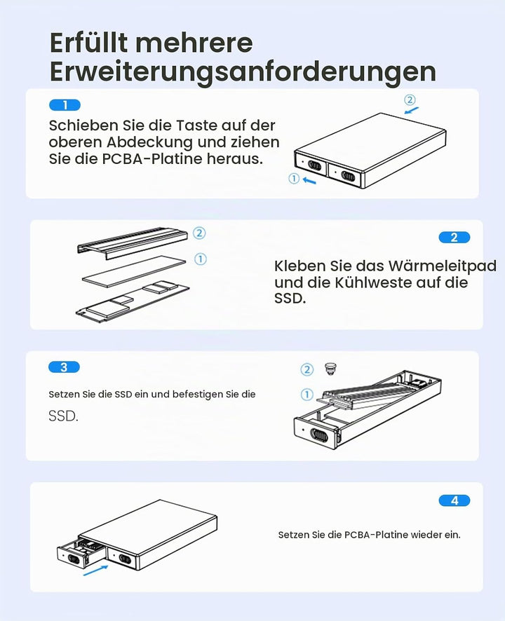 ORICO Dual M.2 NVMe SATA SSD Gehäuse, USB C auf M2 Adapter für M Key PCIe, B+M Key, B Key 2230/2242/