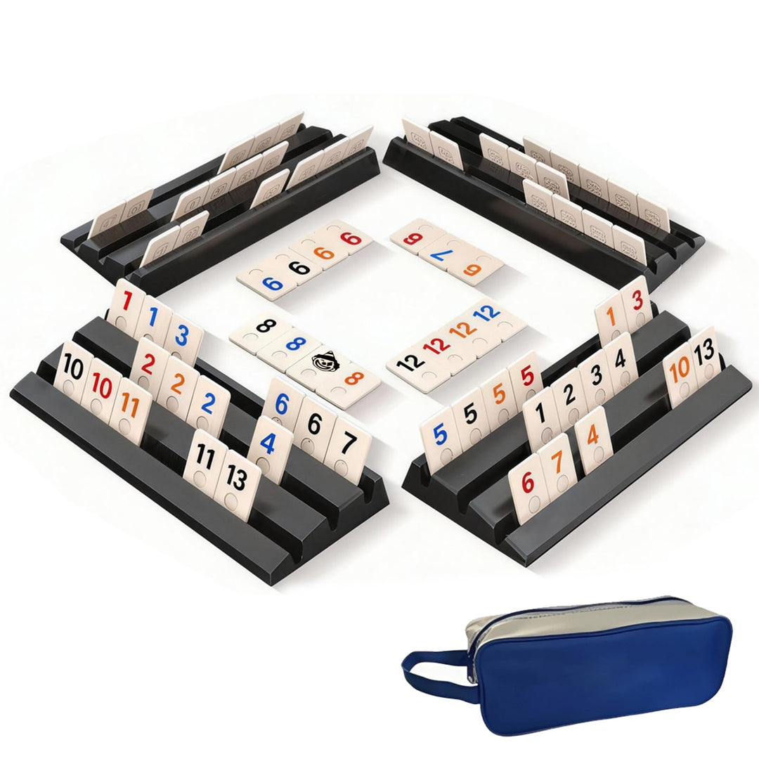 Rummy Reisespiel, Rummy Titel Set Mit 104 Karten und 4 Kartenständer Tragbares Mini Rummi Set Mit Au