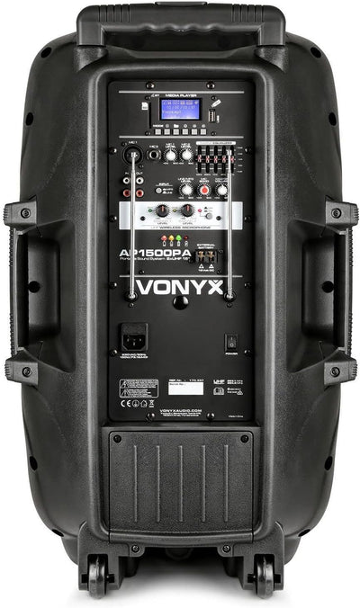 Vonyx AP1500PA - Mobile PA Anlage, Partybox Bluetooth mit Akku, 800 Watt Party Lautsprecher mit Mikr