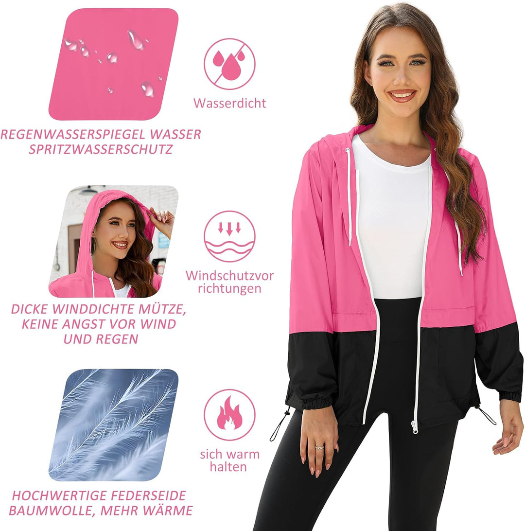 PONCEAU Regenjacke Damen Wasserdicht Windbreaker Atmungsaktiv bergangsjacke Regencape Leichte Jacke