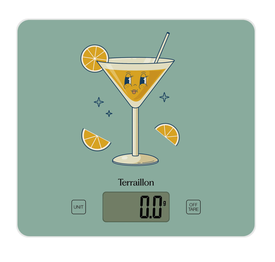 TERRAILLON - T1040 Retro Cocktail, elektronische Küchenwaage, Glasplatte, Kapazität 3 kg, Skalierung