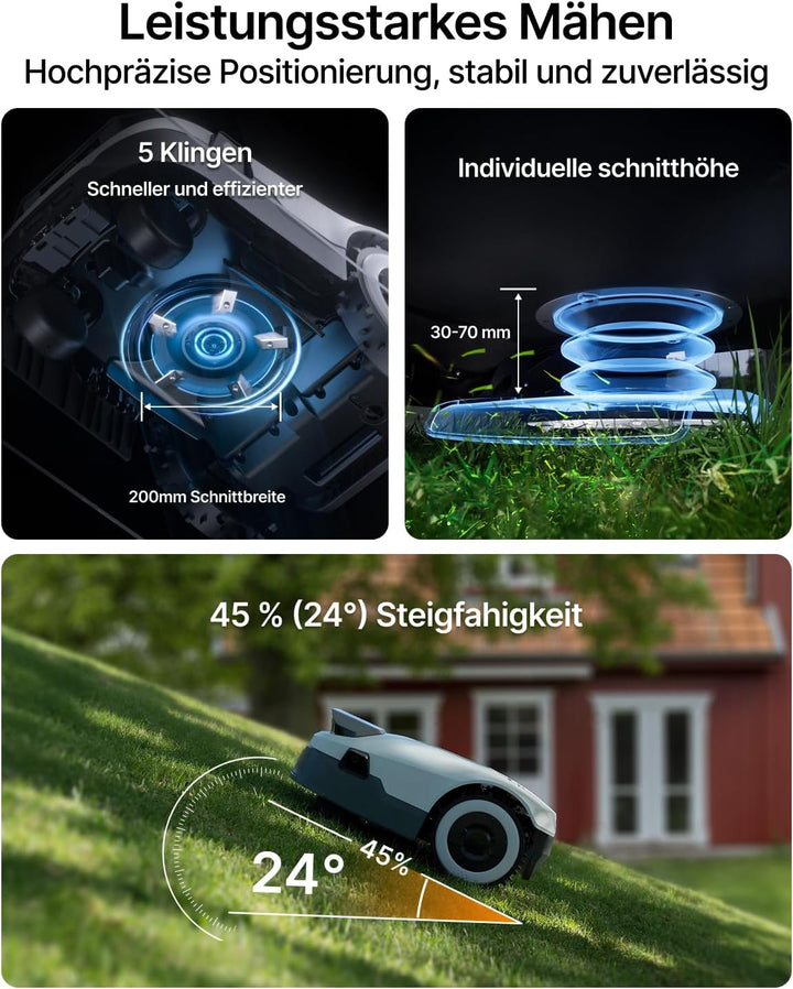 ANTHBOT Genie 1000 Mähroboter mit Einfacher Garage, Ohne Begrenzungskabel, RTK & 4-Kamera-Vision, KI