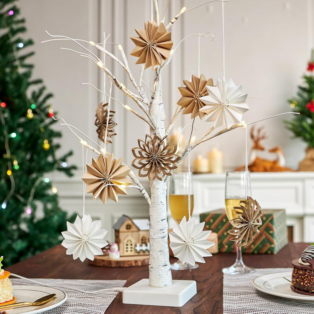 EASY JOY 9 Stück Boho weihnachtsbaumschmuck 3D Mini Weihnachten Papier Fächer Ornamente Pappsterne W