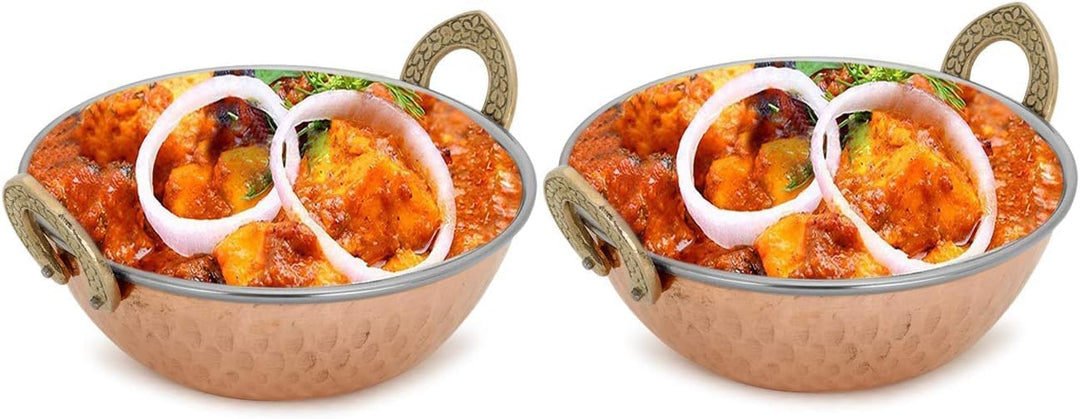 Zap Impex Servierschale Indisches Geschirr Edelstahl Kupfer Servierplatte Karahi, Serviergeschirr fü
