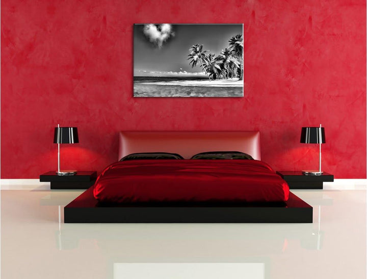 Pixxprint Herz aus Wolken über dem Meer / 100x70cm Leinwandbild bespannt auf Holzrahmen/Wandbild Kun