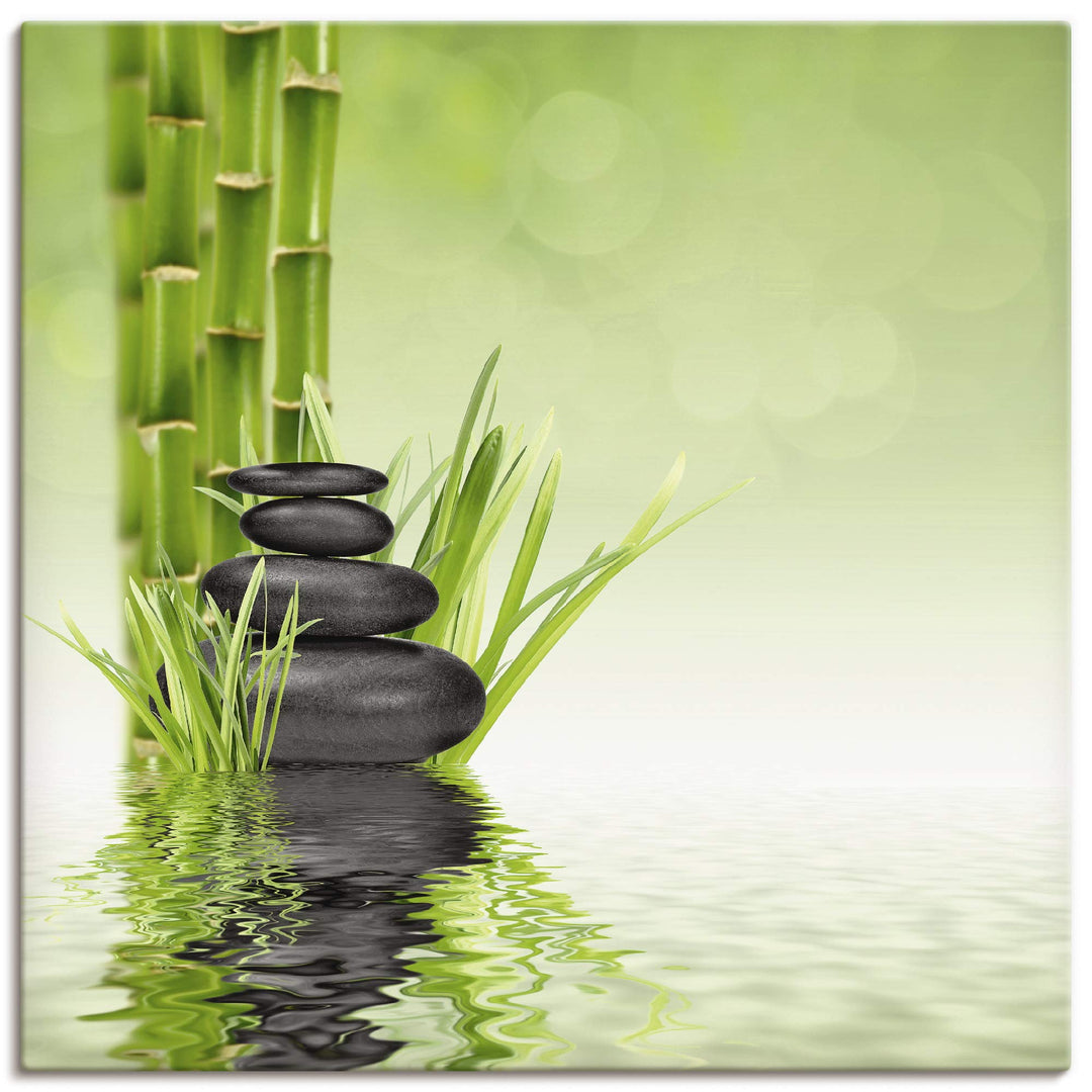 ARTland Leinwandbilder Wandbild Bild Leinwand 70x70 cm Asien Zen Wellness Spa Wasser Bambus Steine G