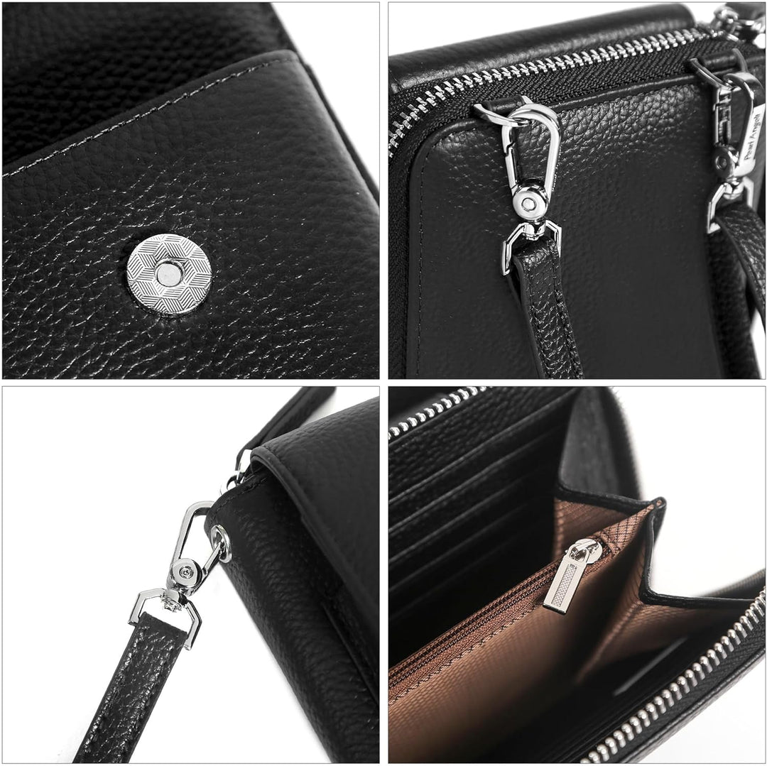 Pearl Angeli Weiches Echtes Leder Handy Umhängetasche - Handytasche Geldbörse Damen RFID Schutz klei